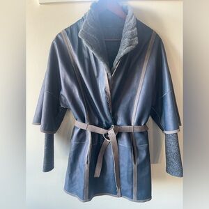 Loro Piana Navy Blue Leather Jacket